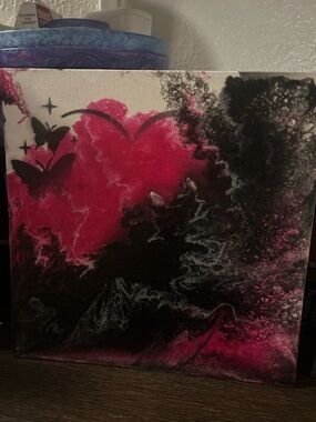 Pink and Black Abstract Heart Canvas Wall Art - Unbranded